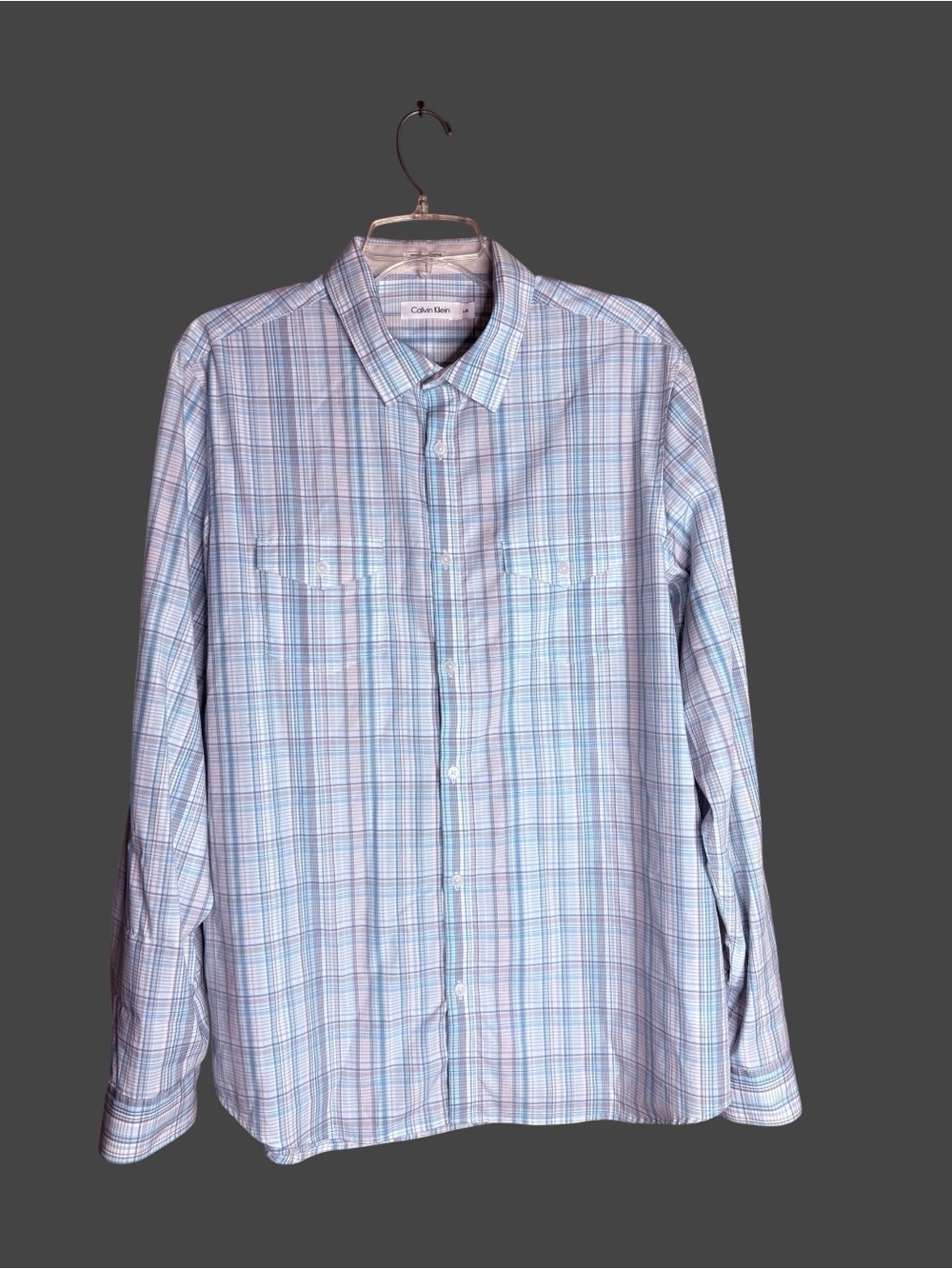Calvin Klein Men’s L Pastel Plaid 100% Cotton Long Sleeve Button Down Shirt
